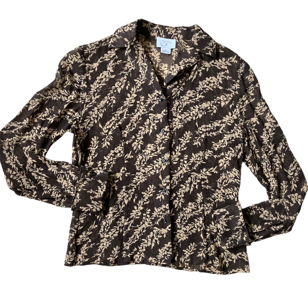 100% Silk Ann Taylor Loft Button Down Long Sleeve Shirt Women Size 4